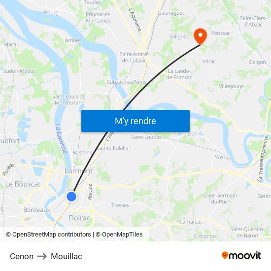 Cenon to Mouillac map