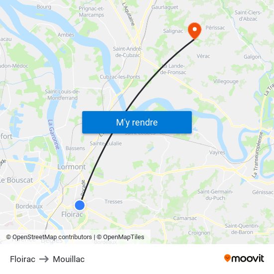 Floirac to Mouillac map