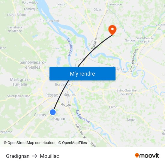 Gradignan to Mouillac map
