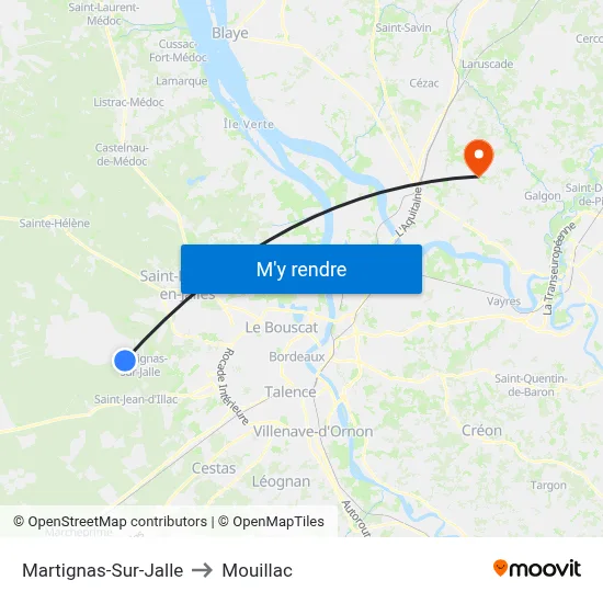 Martignas-Sur-Jalle to Mouillac map