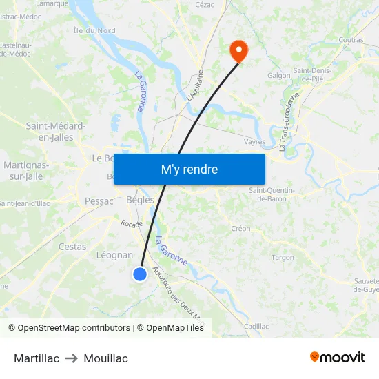 Martillac to Mouillac map