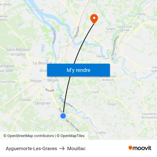 Ayguemorte-Les-Graves to Mouillac map