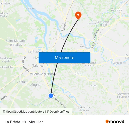 La Brède to Mouillac map