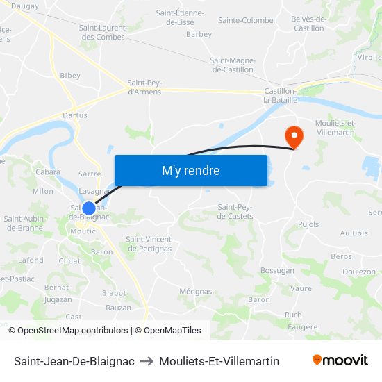 Saint-Jean-De-Blaignac to Mouliets-Et-Villemartin map