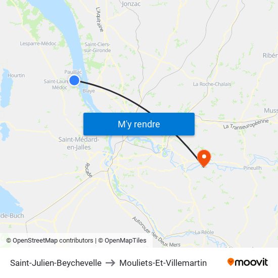 Saint-Julien-Beychevelle to Mouliets-Et-Villemartin map