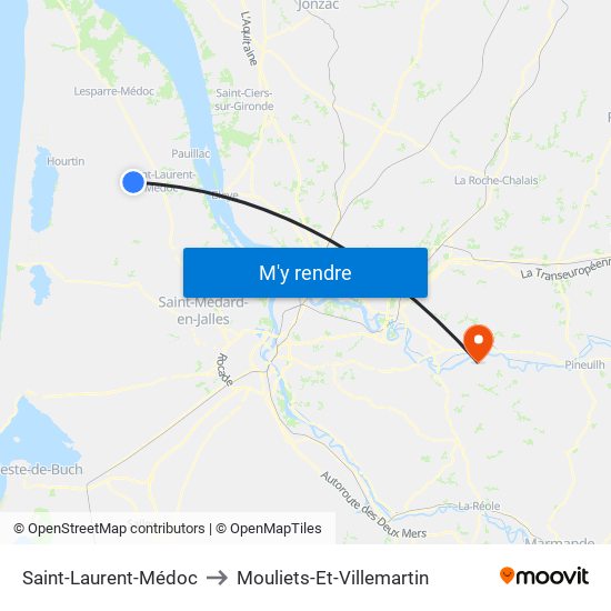 Saint-Laurent-Médoc to Mouliets-Et-Villemartin map