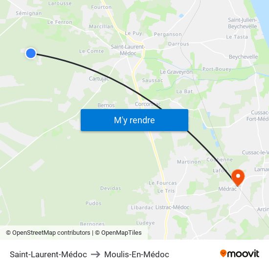 Saint-Laurent-Médoc to Moulis-En-Médoc map