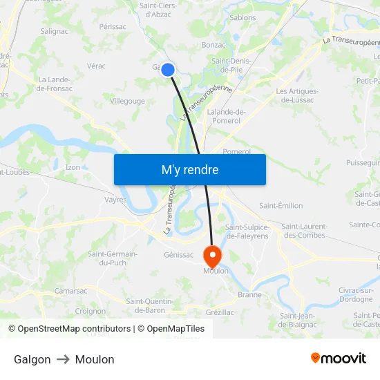 Galgon to Moulon map