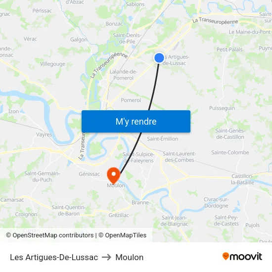 Les Artigues-De-Lussac to Moulon map