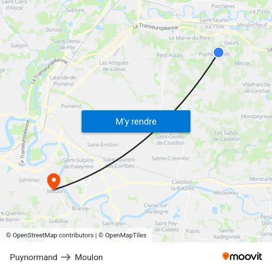 Puynormand to Moulon map