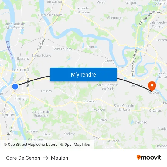 Gare De Cenon to Moulon map
