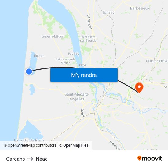 Carcans to Néac map
