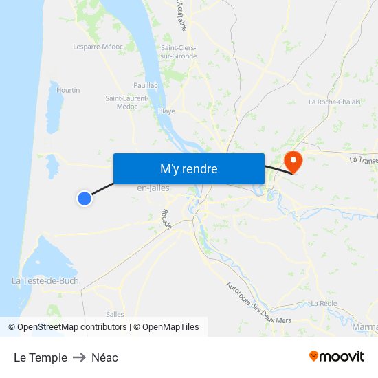 Le Temple to Néac map