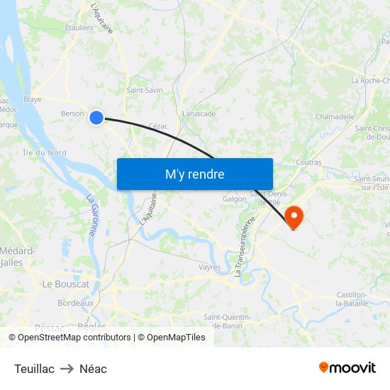 Teuillac to Néac map
