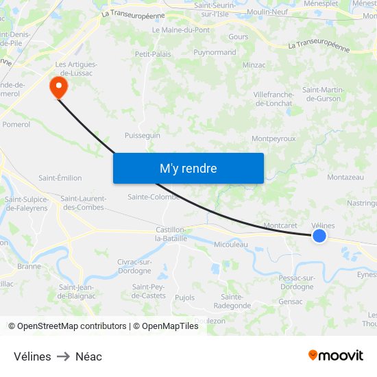 Vélines to Néac map