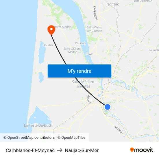 Camblanes-Et-Meynac to Naujac-Sur-Mer map
