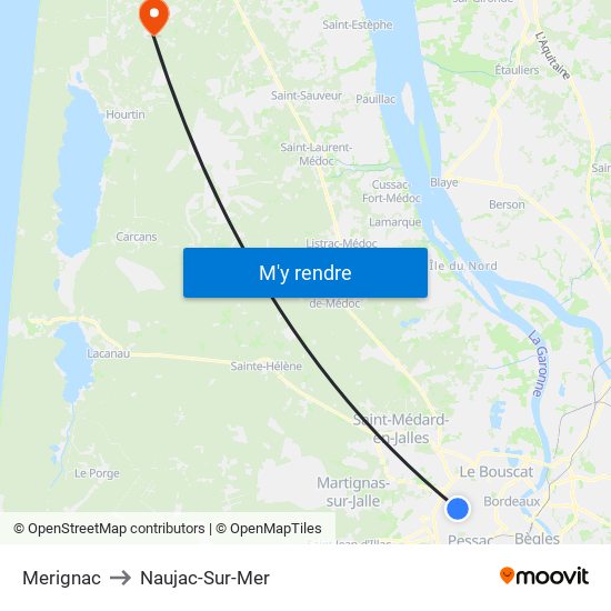 Merignac to Naujac-Sur-Mer map