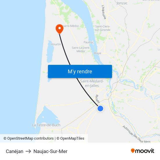 Canéjan to Naujac-Sur-Mer map