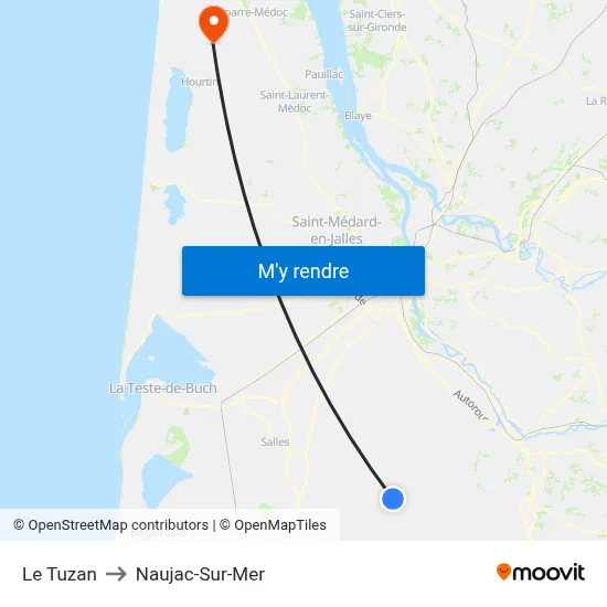 Le Tuzan to Naujac-Sur-Mer map