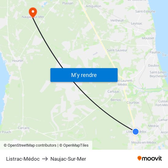 Listrac-Médoc to Naujac-Sur-Mer map