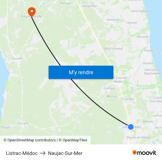 Listrac-Médoc to Naujac-Sur-Mer map