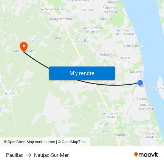 Pauillac to Naujac-Sur-Mer map