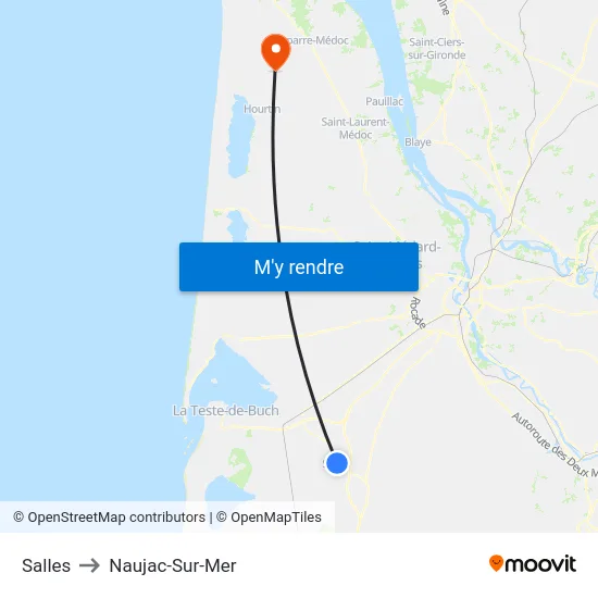 Salles to Naujac-Sur-Mer map