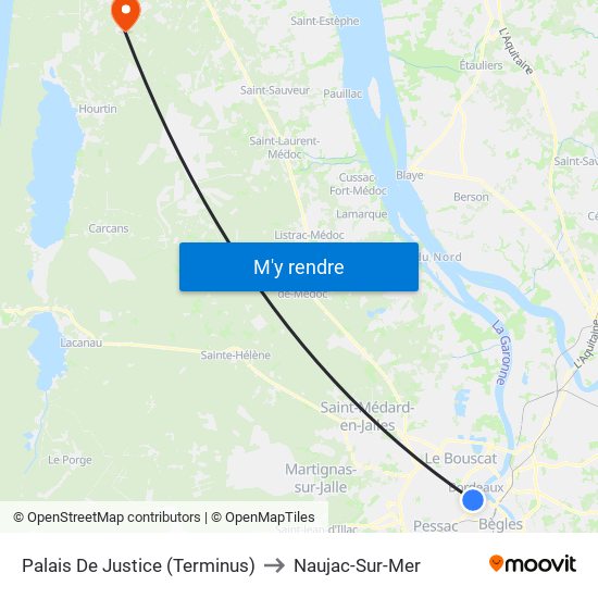 Palais De Justice (Terminus) to Naujac-Sur-Mer map