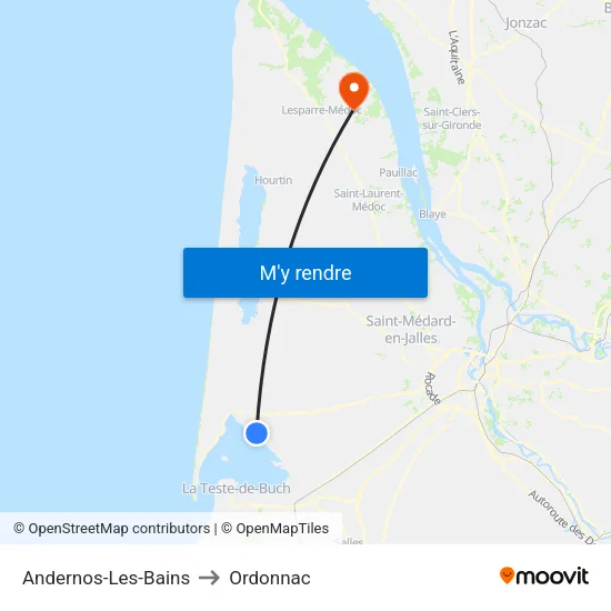 Andernos-Les-Bains to Ordonnac map