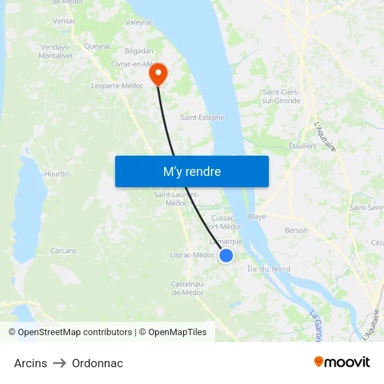 Arcins to Ordonnac map