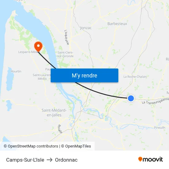 Camps-Sur-L'Isle to Ordonnac map