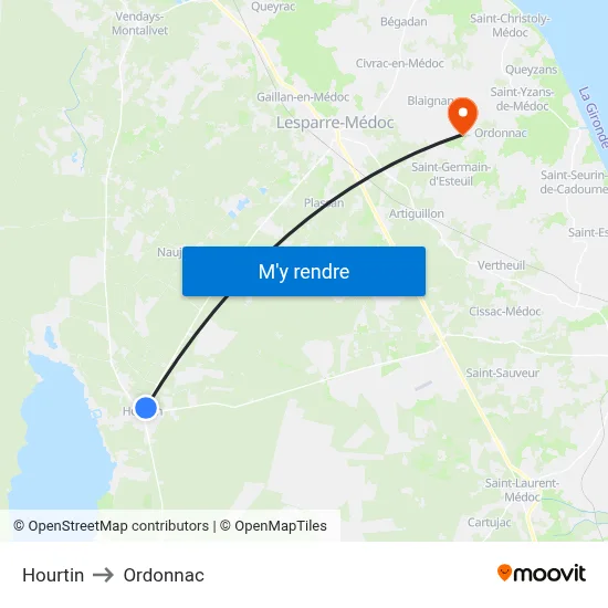 Hourtin to Ordonnac map