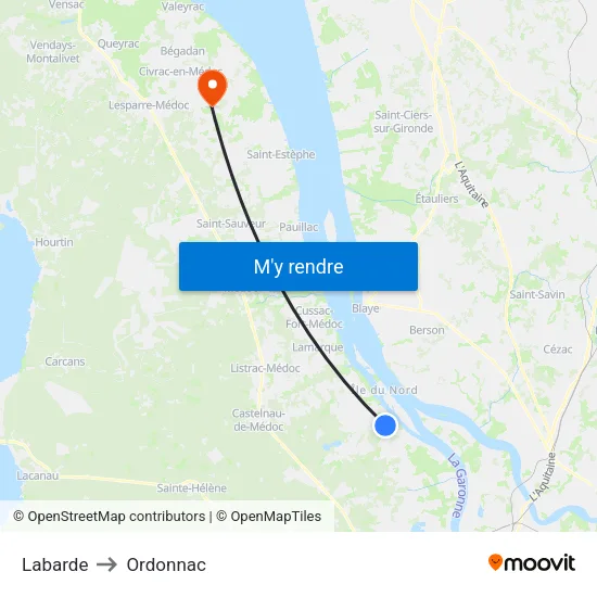 Labarde to Ordonnac map