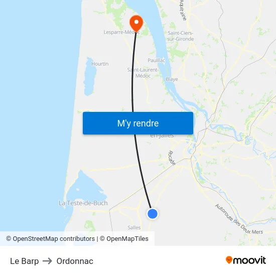 Le Barp to Ordonnac map