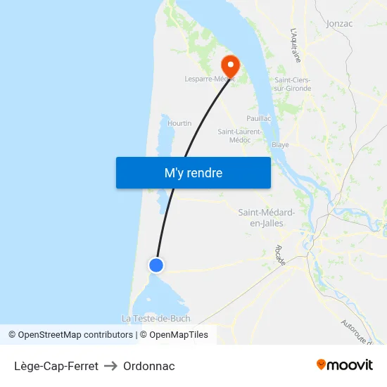Lège-Cap-Ferret to Ordonnac map