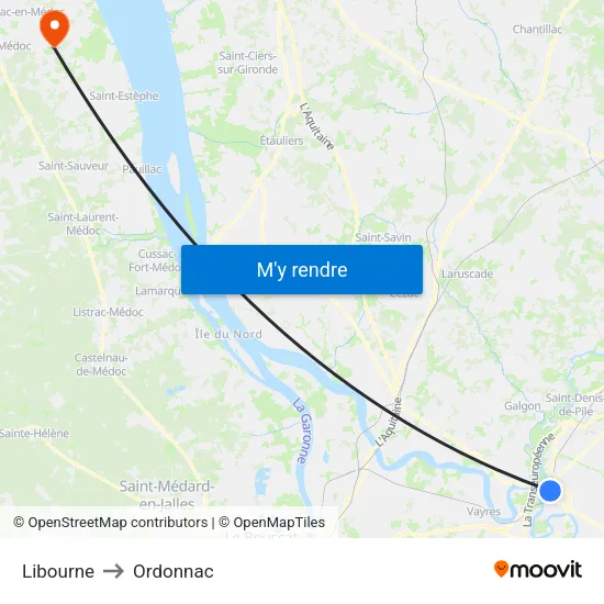 Libourne to Ordonnac map