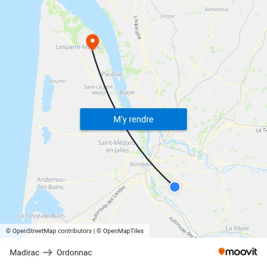 Madirac to Ordonnac map