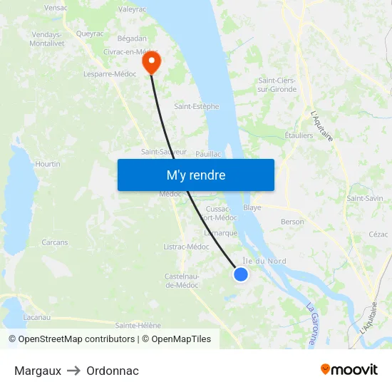 Margaux to Ordonnac map