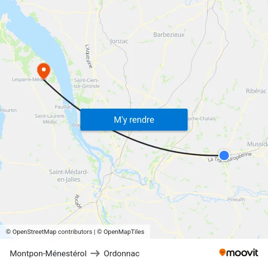 Montpon-Ménestérol to Ordonnac map