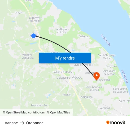 Vensac to Ordonnac map