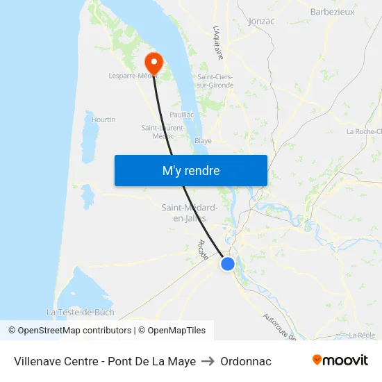 Villenave Centre - Pont De La Maye to Ordonnac map