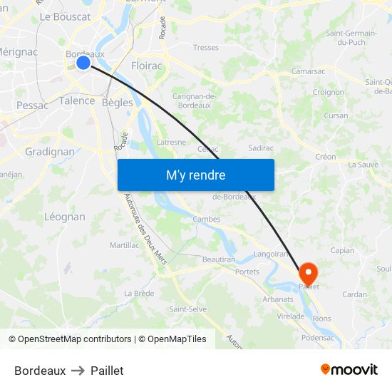 Bordeaux to Paillet map