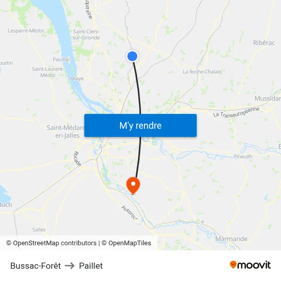 Bussac-Forêt to Paillet map
