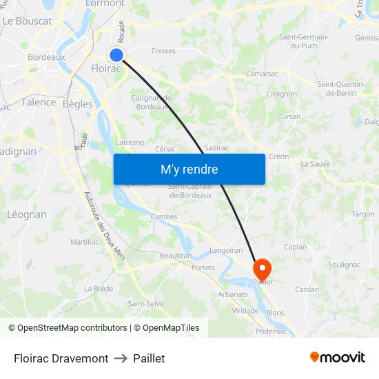 Floirac Dravemont to Paillet map
