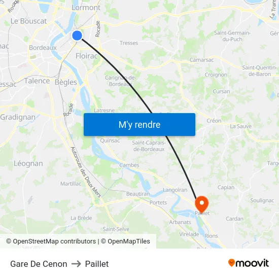 Gare De Cenon to Paillet map
