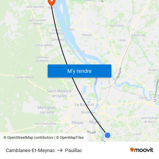 Camblanes-Et-Meynac to Pauillac map