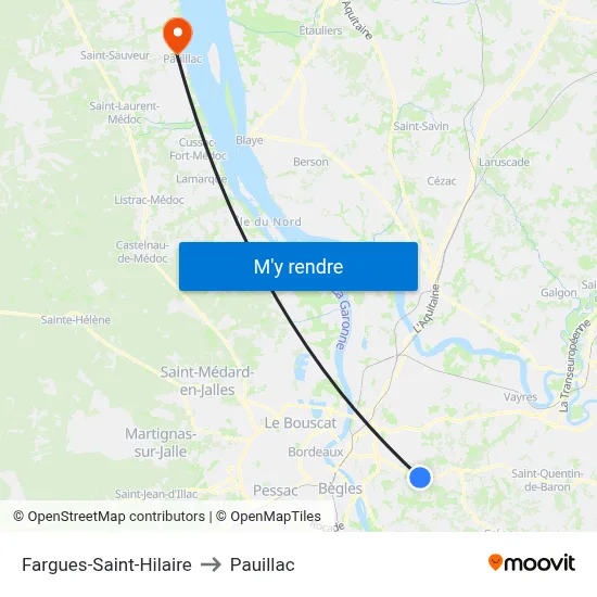Fargues-Saint-Hilaire to Pauillac map