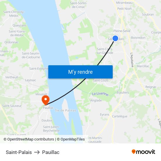 Saint-Palais to Pauillac map