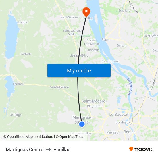 Martignas Centre to Pauillac map