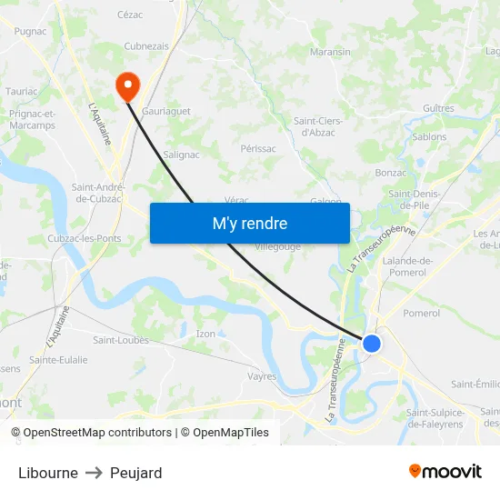 Libourne to Peujard map